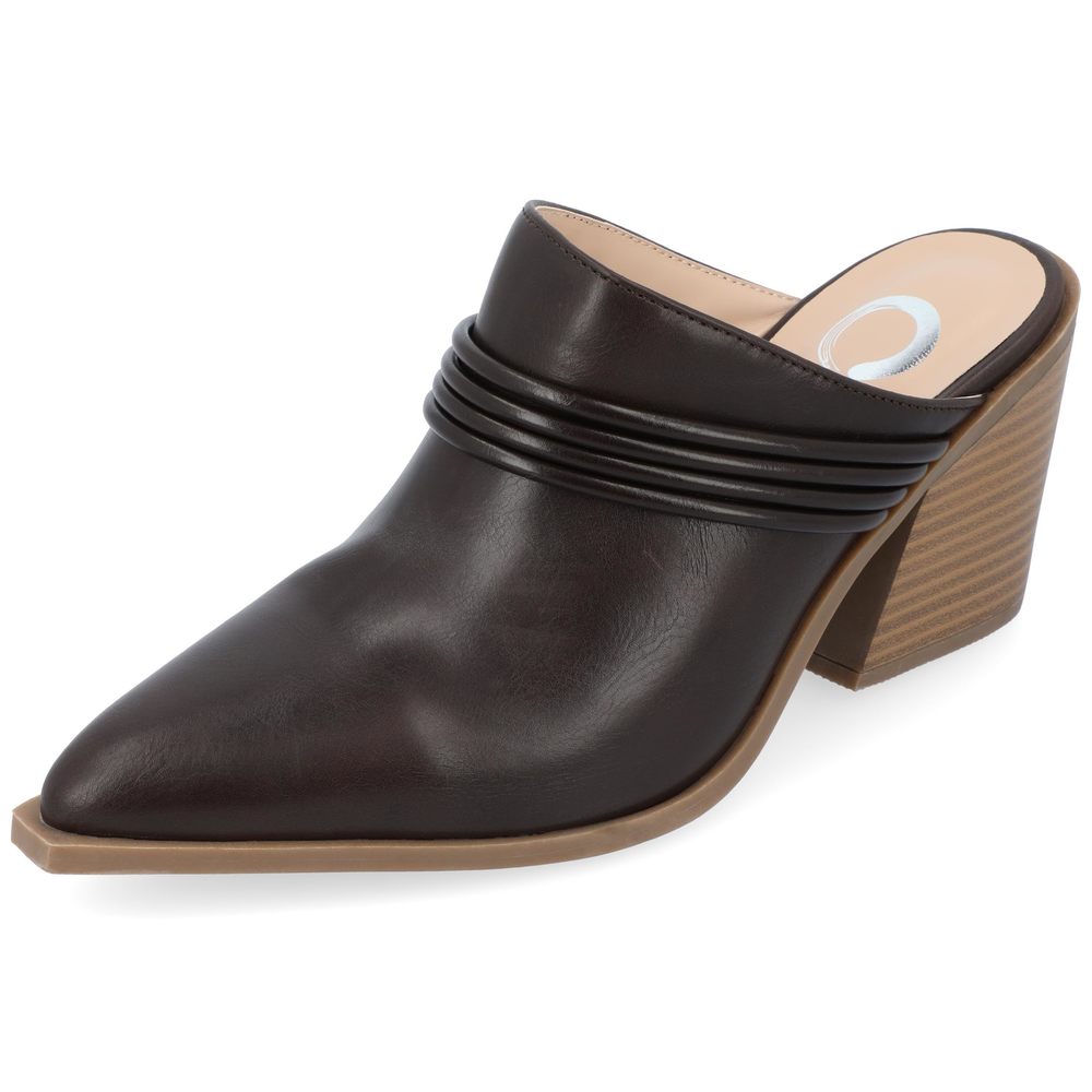 Journee Womens Jinny Slip On Block Heel Mule Pumps Chocolate